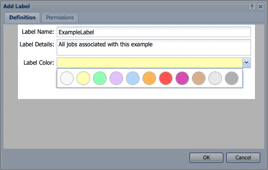Label settings on the Definition tab