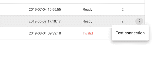 Click the more options menu to reveal the test connection button